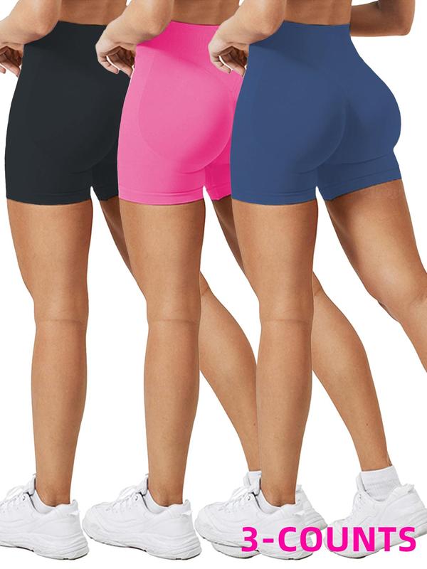 Women's Solid High Waist Gym Shorts, Casual Comfy Breathable Skinny Shorts for Yoga Gym Workout Running, Ladies Sportswear for All Seasons 2