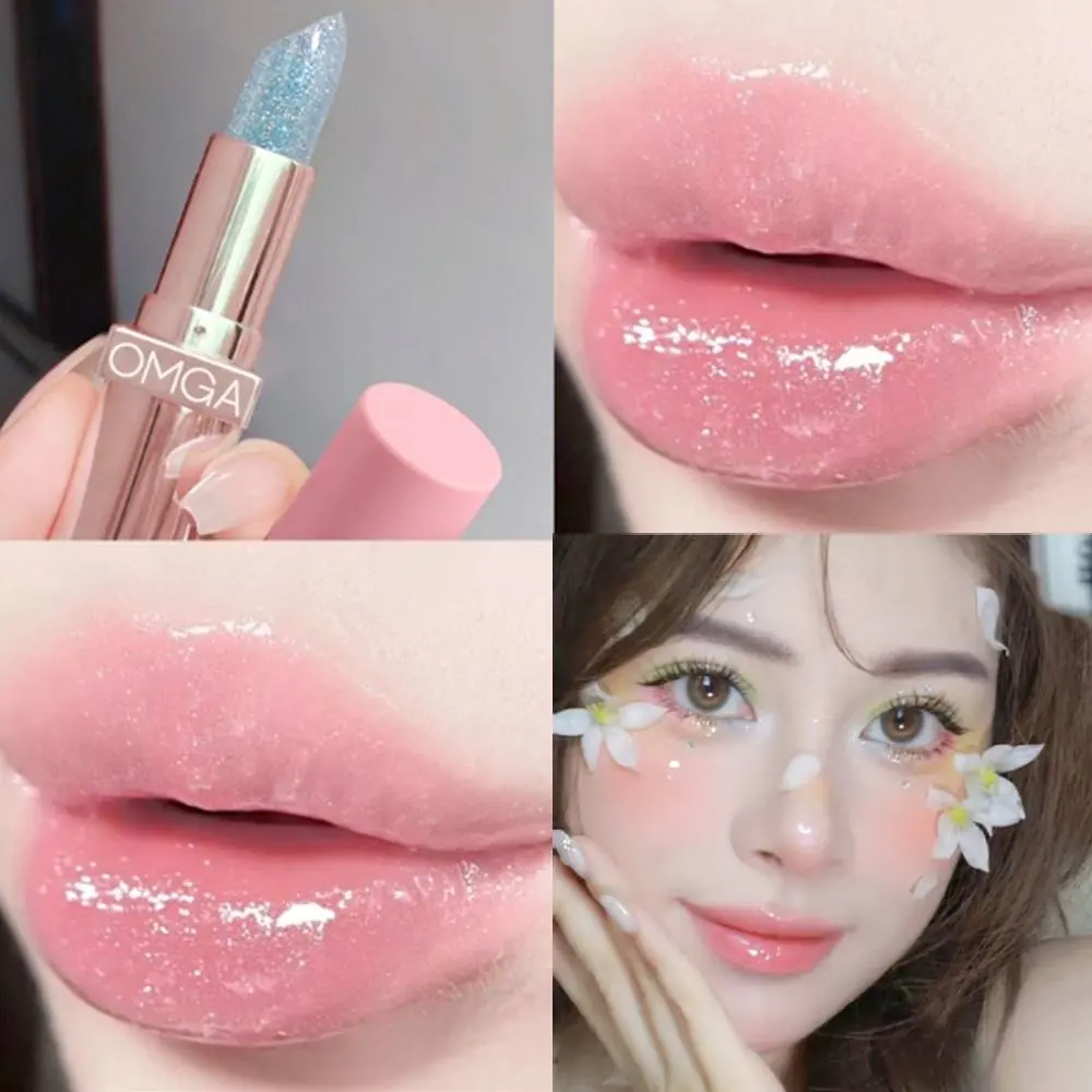 OMGA Starry Shining Jelly Lipstick, Long Lasting Waterproof Warm Discoloration Cute Girl Student Makeup Moisturizing Lip Gloss