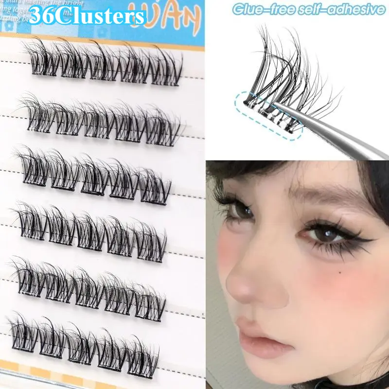 36 Clusters No Need Glue False Eyelashes Black Natural Manga Lashes Anime Eyelashes Large Capacity Eyelashes Extension Makeup Tool