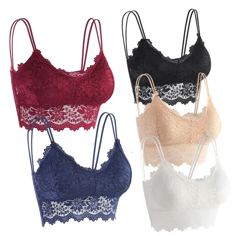 Plus Size Sexy Lace Tube Top Padded Beautiful Back Wrapped Chest Top Vest Spaghetti Strap Camisole Women's Outer Wear