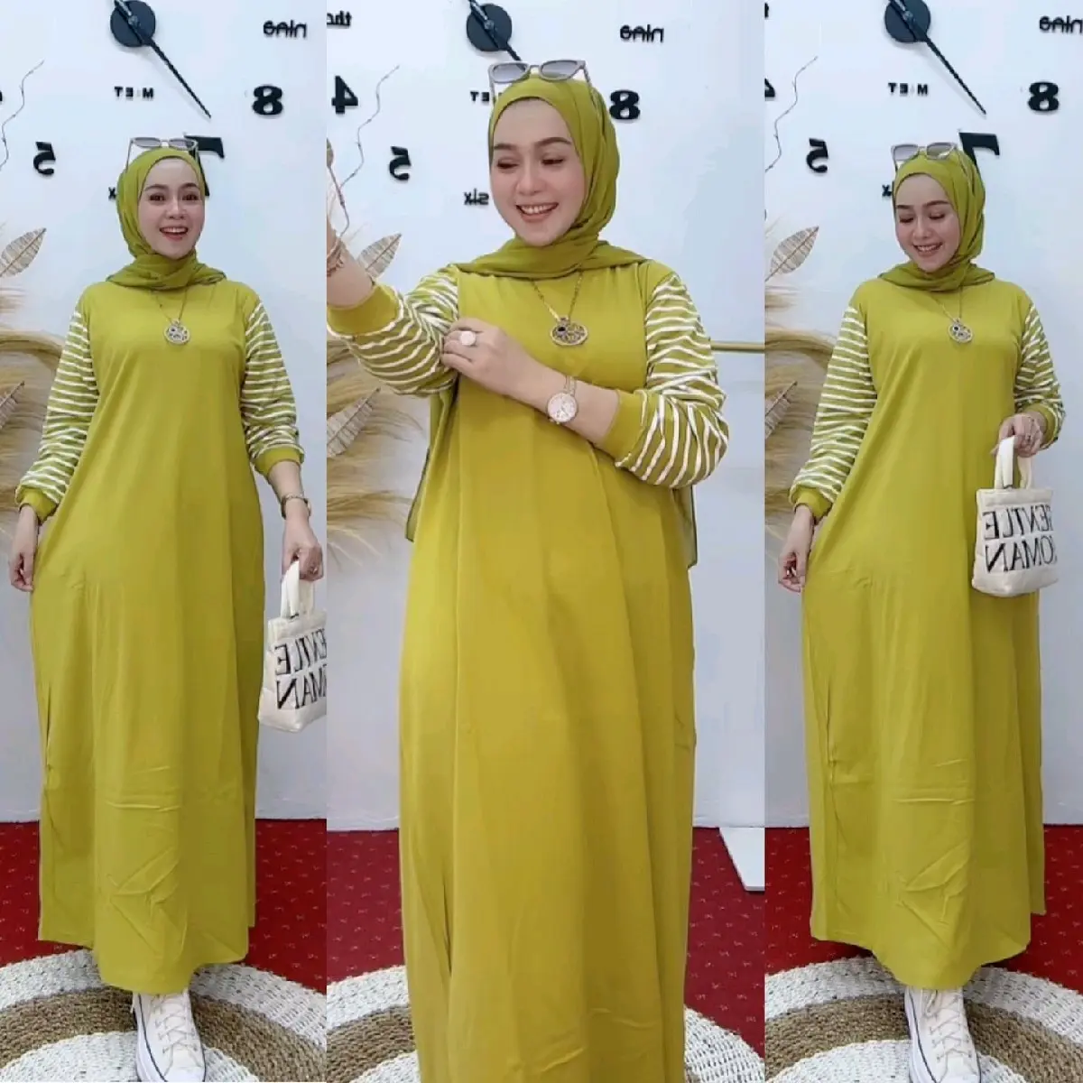 Gamis Jumbo Terbaru Ld 120 Lengan Strip Gamis Wanita Dewasa Gamis Kaos Terbaru Muslim Dress Panjang Basic