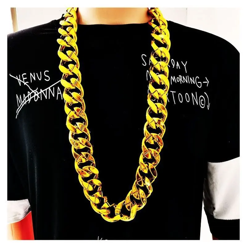 Vòng Cổ Dây Chuyền Lớn Giả, Phong Cách Hip-Hop, Dành Cho Nam Giới, Đạo Cụ Biểu Diễn Bằng Nhựa Vàng, Siêu Dày, Vòng Cổ Hip-Hop Cỡ Lớn dubai
