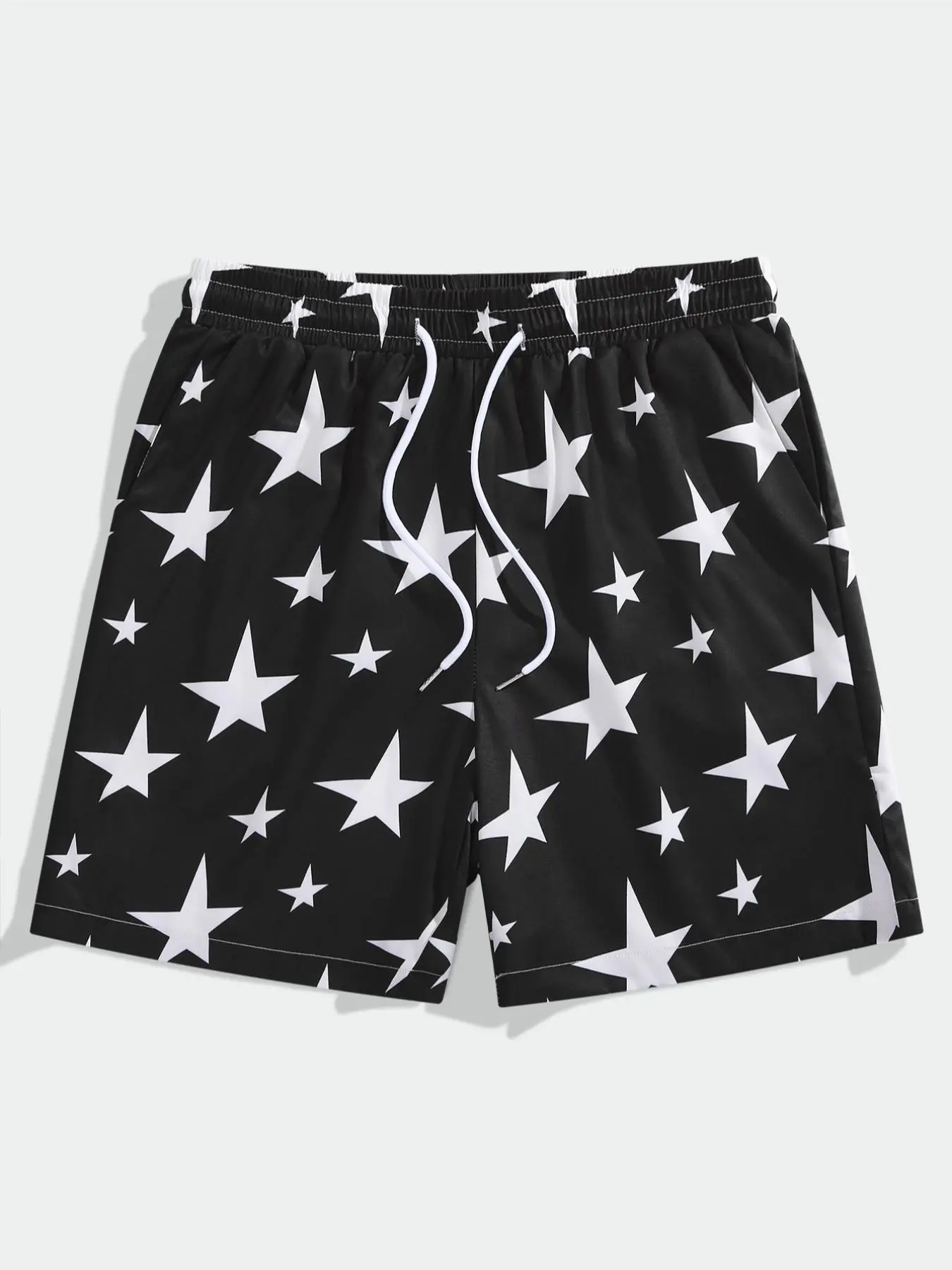 Men's All Over Star Print Drawstring Waist Shorts, Casual Regular Fit Pocket Straight Leg Shorts For Summer, Fashion Men's Bottoms For Beach Vacation