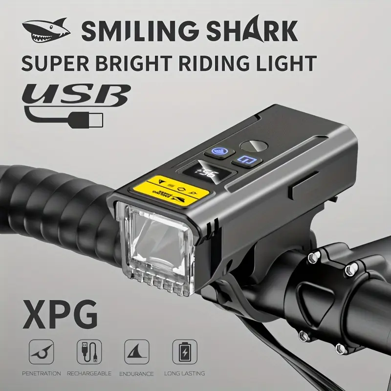 SMILING SHARK Ultra-Bright XPG Bike Light with Built-in Horn Speaker USB RechargeableMTB Headlamp for Night Riding & Outdoor Cycling
