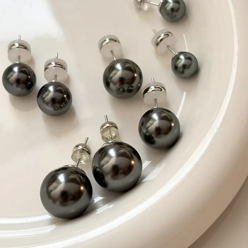 Bông Tai Đinh tán, Bạc Sterling Bạc Gai Dầu Cực Quang, Màu Xám Đen Ngọc Trai, Dành Cho Phụ Nữ, Thích Hợp Cho Mùa Thu Và Mùa Đông, Bông Tai Cao Cấp