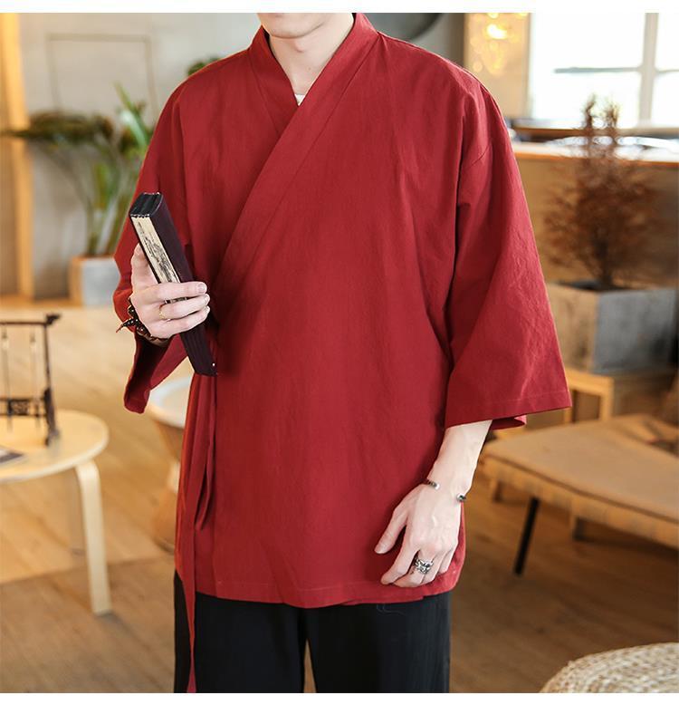 Product Introduction of Quần Áo Ba Phần Tư Tay Áo Cho Nam, Áo Có Ve Áo Mùa Hè Phong Cách Trung Quốc, Quần Áo Phật Giáo Thiền Lay, Quần Áo Trà Phong Cách Cổ Xưa, Áo Choàng Vải Lanh Cotton 13