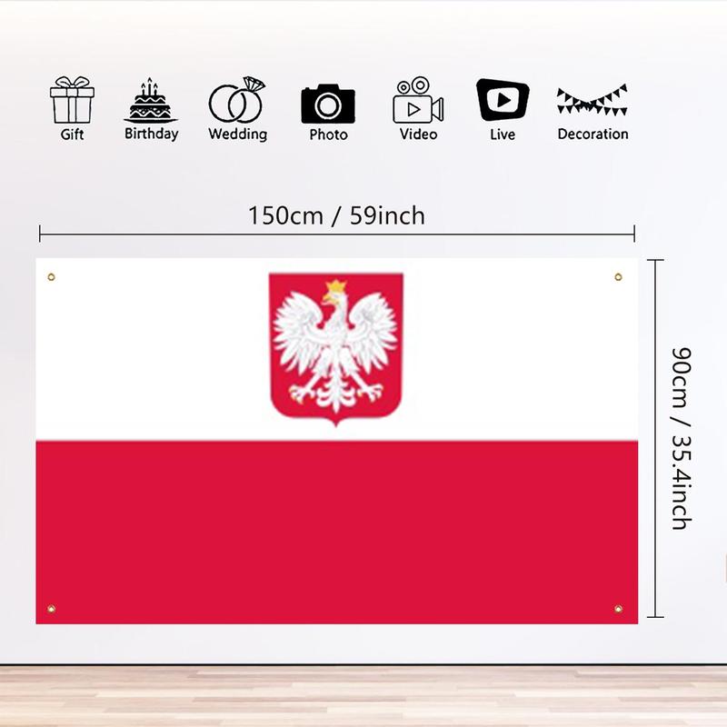 Poland Flag, 3x5ft Poland Flag with 4 Brass Grommets, Decorative Flag for Home Garden Party, Festival Party Supplies 1