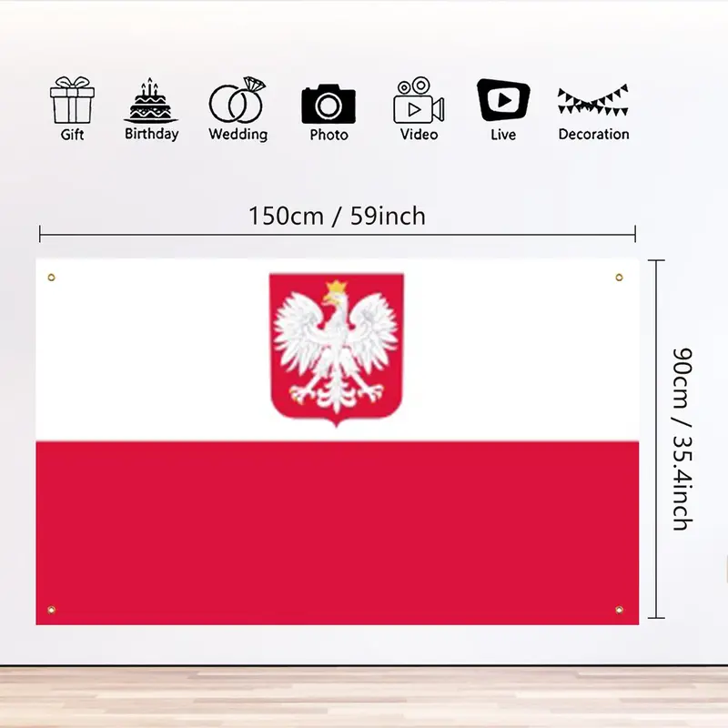 Poland Flag, 3x5ft Poland Flag with 4 Brass Grommets, Decorative Flag for Home Garden Party, Festival Party Supplies 1