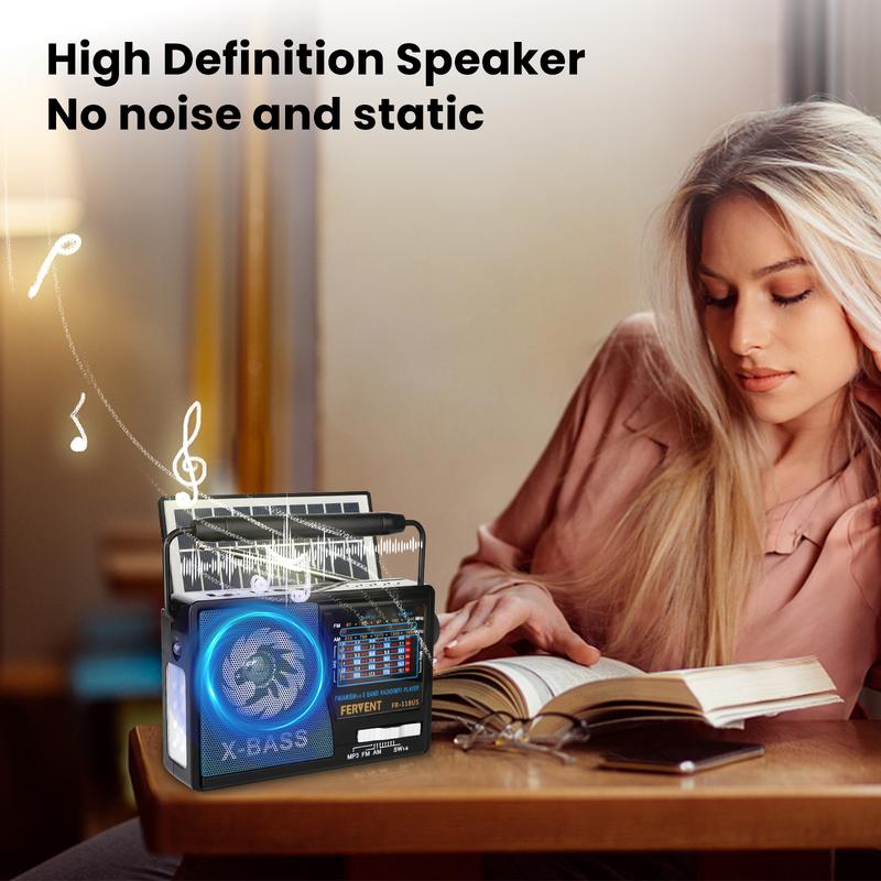 Product Introduction of Radio Berbilang Jalur, FR-118US, Radio Retro Fesyen Mudah Alih, dengan Fungsi FM / AM / SW1-6 / USB / TF, Bicu Fon Kepala, dengan Cahaya, Keluaran 3W, Masa Main 2-4J, Sesuai untuk Penggunaan Dalaman dan Luaran 13