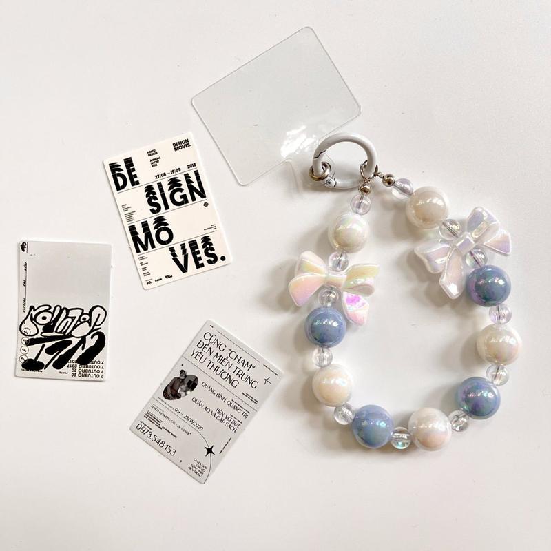 Phone Lanyard Short Bowknot Beaded Heart Small Flower Round Bead Pendant for Women Universal Phone Case Clip Style 2