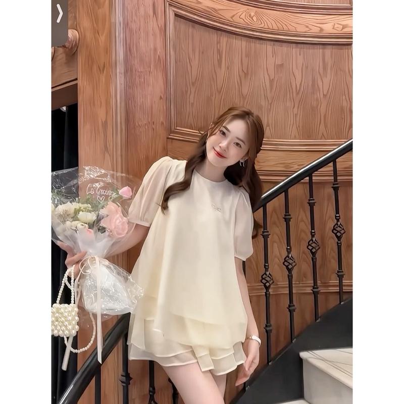 Set bộ nữ thường mặc, chất tơ chân váy xoè 2 tầng [CÓ QUẦN BẢO HỘ] Trơn Women Top, DILYSHOP_ S111