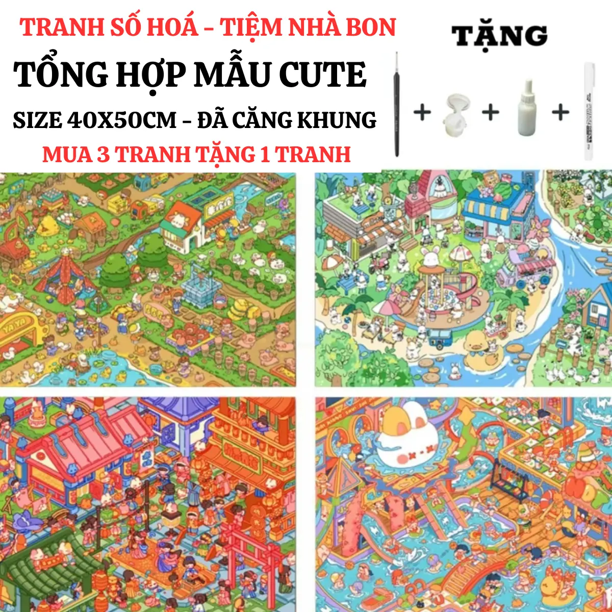 (40X50cm-CÓ BACKBOARD) TỔNG HỢP các mẫu tranh tô màu theo số CUTE HOTTREND có sẵn khung, cọ vẽ, màu vẽ, tặng màu bóng, bút xóa số, dung môi pha loãng và cọ chuyên dụng. Mua 3 tranh tặng 1 tranh Diy Tô Màu Vẽ Tranh   painting
