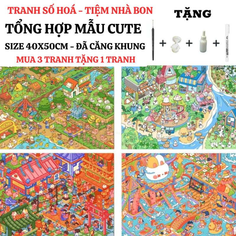 (40X50cm-CÓ BACKBOARD) TỔNG HỢP các mẫu tranh tô màu theo số CUTE HOTTREND có sẵn khung, cọ vẽ, màu vẽ, tặng màu bóng, bút xóa số, dung môi pha loãng và cọ chuyên dụng. Mua 3 tranh tặng 1 tranh Diy Tô Màu Vẽ Tranh   painting