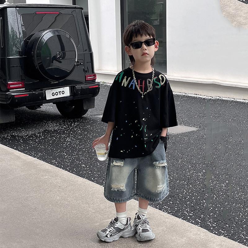 SB24_6 Set Bộ Cho Bé Trai Gồm Áo Thun Và Quần Jean Mềm Size Từ 15kg Đến 32kg