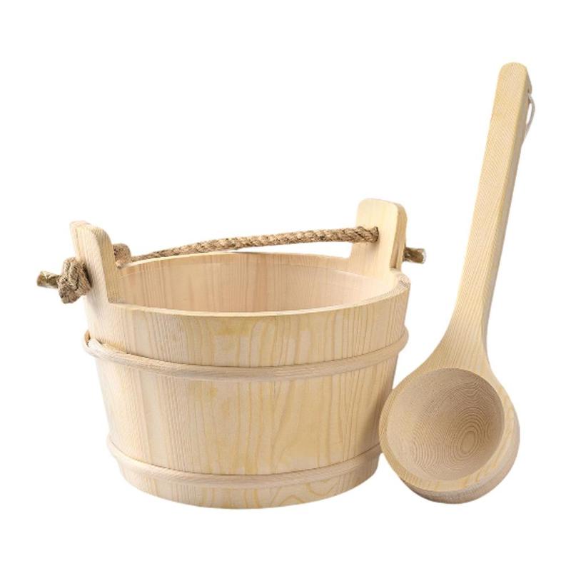 Wooden Sauna Barrel and Ladle Portable Multifunctional 4L Large Capacity Bath Supplies for SPA Bath Sauna Room Hotel Bathroom 7