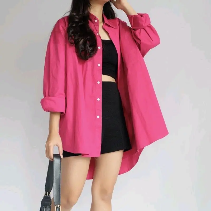 Kemeja Oversize Muat Bb 80kg Linen Wanita Gemilang Blouse Atasan Wanita