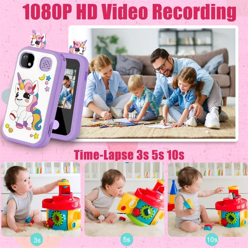 Unicorn Design Smart Phone Toy, 2.8 Inch Touch Screen Kids Learning Play Toy Phone with Dual Camera, Game, Music Player, Birthday Gifts for Girls 6