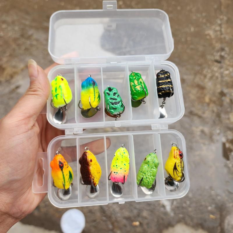 Combo Hộp Mồi Nhái Hơi 5 Con Kèm Khoá Link Nặng 4,5g N1 Lure Fishing Đi Câu Bắt Cá Câu Cá
