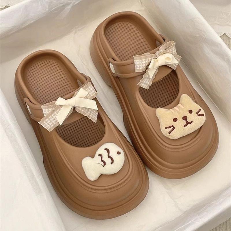  Dép Nữ Sục Cross Đế Cao Họa Tiết Sticker Mèo Cá Chống Trơn Trượt Mới EVA Ngoài Trời DéP Hoa Sandal Quai Hậu Women Shoes GiàY 