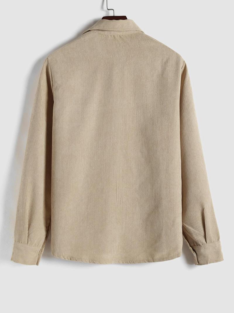 Product Introduction of Men's Solid Half Button Corduroy Shirt, Regular Fit Casual Long Sleeve Collared Top for Fall & Winter, Men's Clothes for Daily Wear, Clothing 19