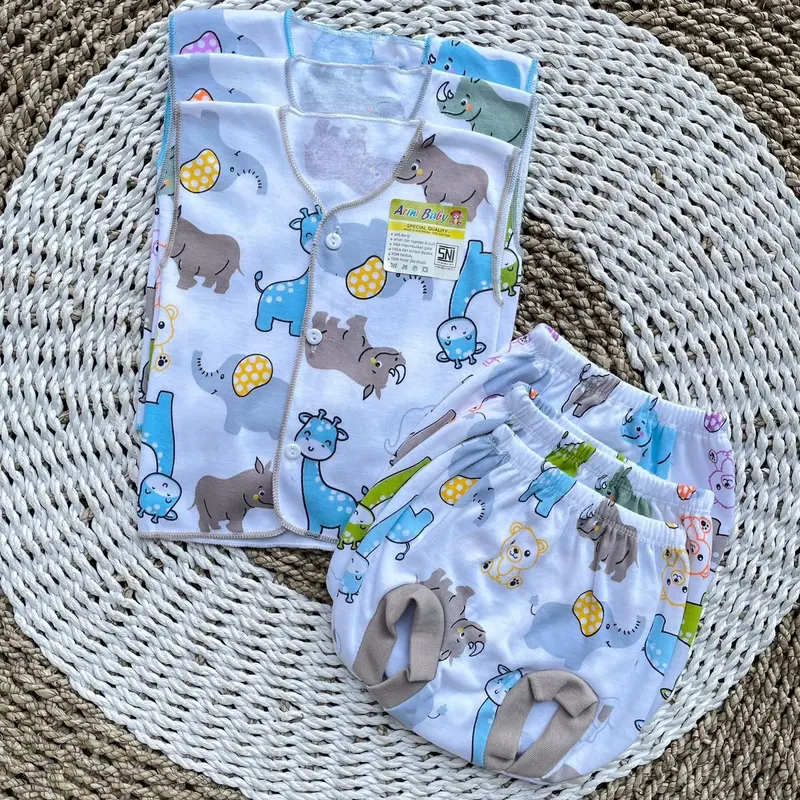 3PCS Baju Bayi Lengan kutung + Celana Pop Bayi Baru Lahir Baju Stelan Warna Gift Bayi Parsel 0