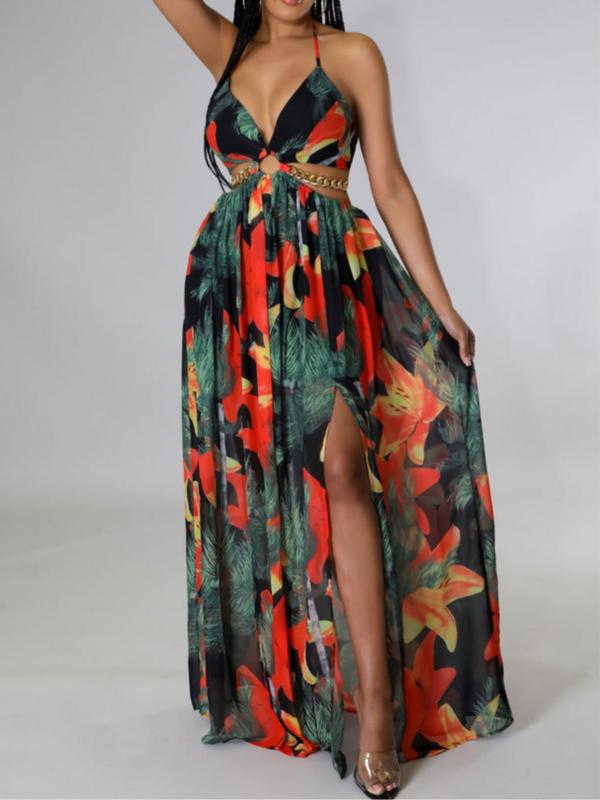 Women's Ditsy Floral Print Backless Halter Dress, Boho Fashion - TikTok Shop