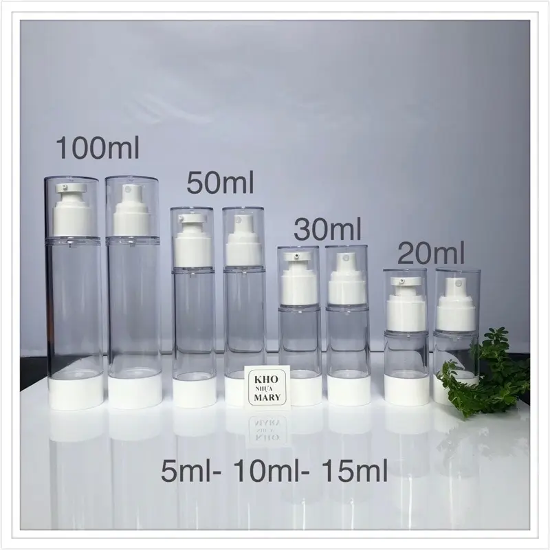 Chai Lọ Trong suốt HÚT CHÂN KHÔNG/ Chai pet xịt giọt, xịt sương chiết Mỹ phẩm 100ml/ 50ml/ 30ml/ 20ml/ 10ml/ 5ml