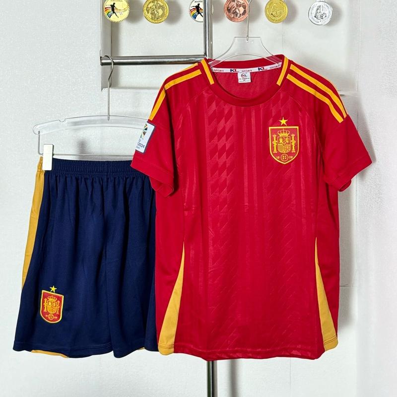 Quần áo đá bóng đồ đá banh Tây Ban Nha đỏ EURO 2024 SÂN NHÀ vải thun mè Thái thấm hút mồ hôi cực tốt Nam Chạy Bộ Sport Trang Phục 