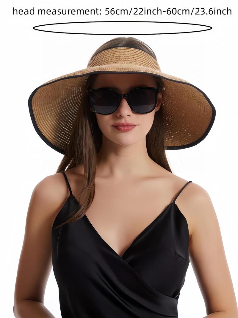 Product Introduction of Women's Solid Color Cute Bow Design Wide Brim Straw Hat, Casual Trendy Foldable Sun Hat for Beach, Fashion Accessories for Women & Girls, Travel Essentials 18