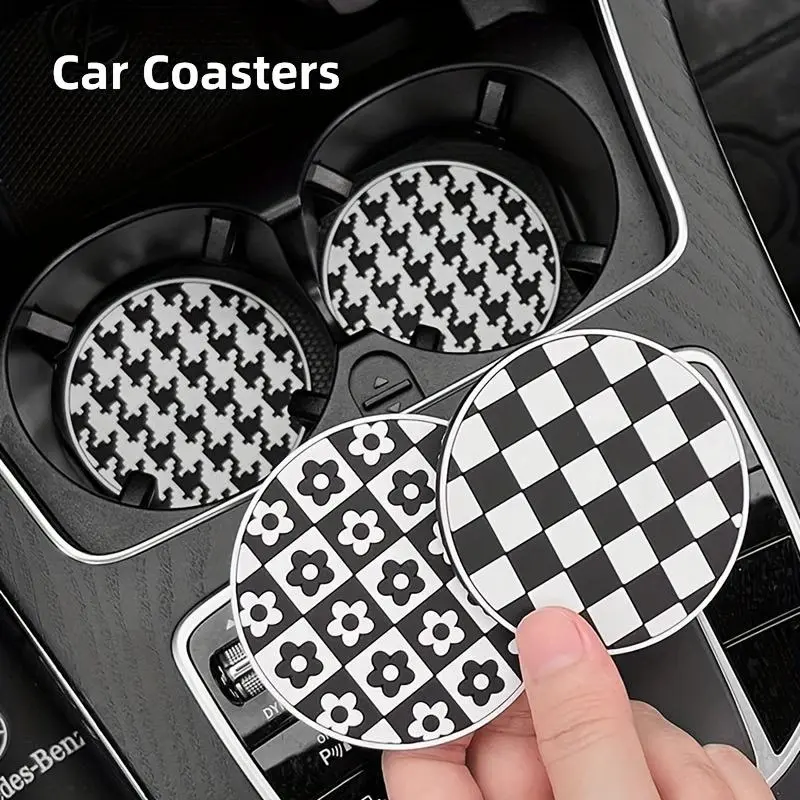 Round Flower Pattern Car Coasters, Non-slip Car Cup Holder Pad, Car Interior Accessories for Gift 6