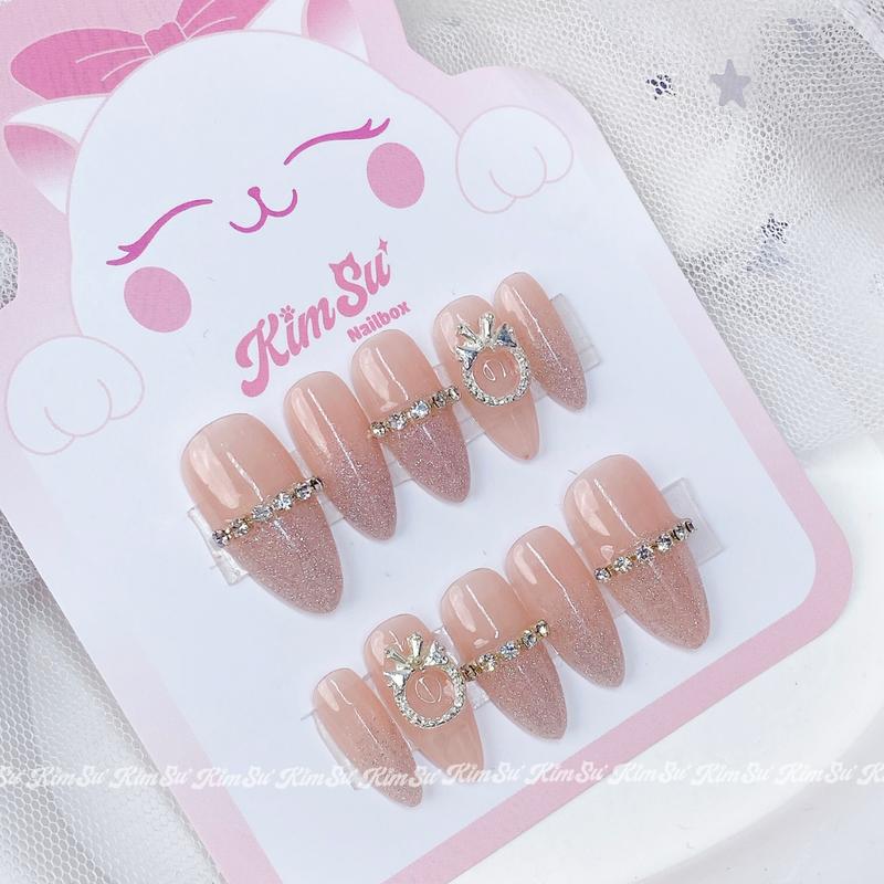 [M040] KimSu Nailbox thạch hồng nude đính đá
