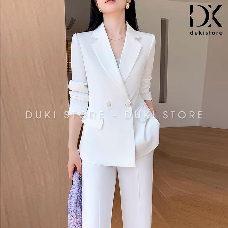 Bộ vest nữ 2 cúc ngang quần ống suông màu trắng sang trọng DKX0050 - DUKI STORE 4