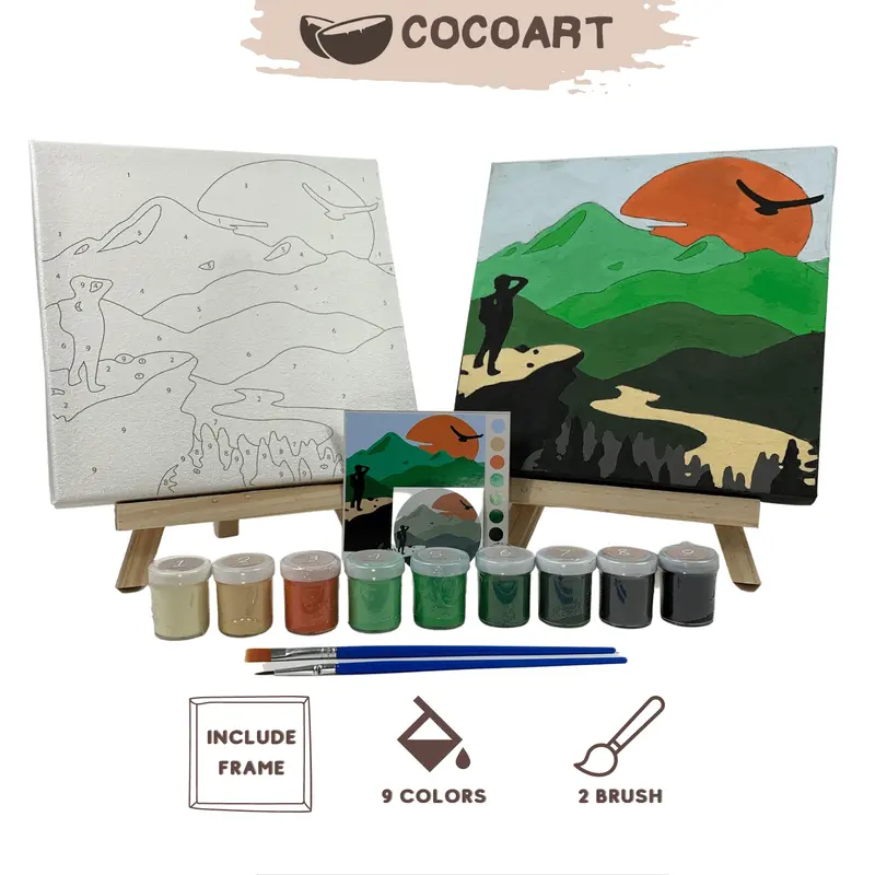 Paint By Number Kit [ Mountain View ] - Cocoart.id I Kanvas 20 x 20 cm Gift Painting 0
