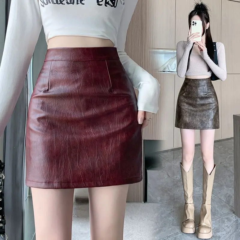 Váy Da Phong Cách Hàn Quốc, Phong Cách Tie-Dye Cổ Điển Cạp Cao, Váy Bó Chữ A, Thanh Lịch, Thiết Kế Đẹp, Thích Hợp Cho Mùa Thu Và Mùa Đông, 2025 Nữ Women 0