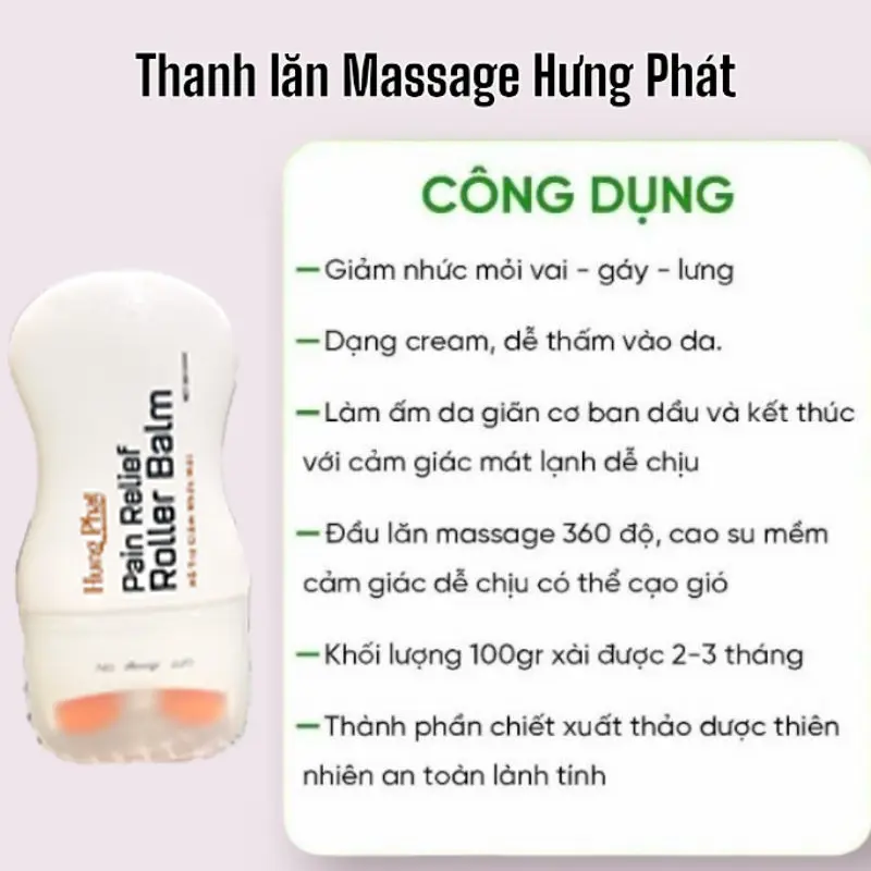 Thanh Lăn Massage cổ vai gáy hỗ trợ cạo gió Hưng Phát 100g hỗ trợ giảm nhứt mỏi hiệu quả 3