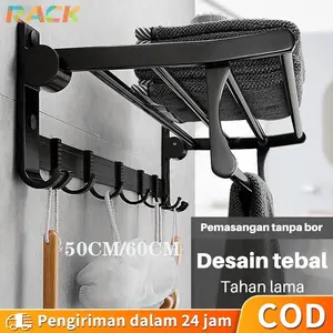 Rak Handuk Gantungan Lipat 5 Baris Gantungan Stainless Hitam Rak Handuk Dinding Kamar Mandi Minimalis Dinding Anti Karat SUS 304