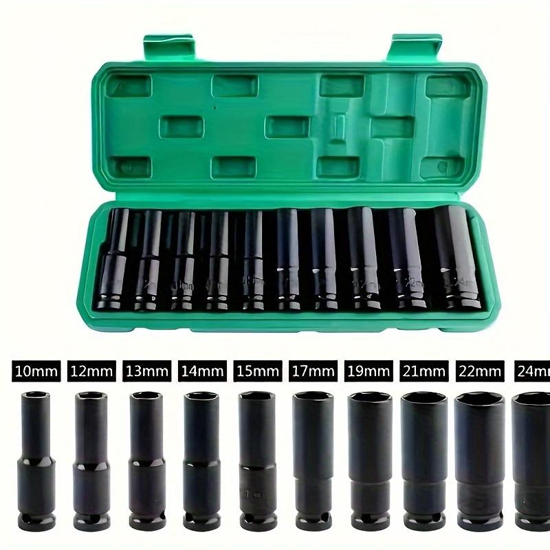 10pcs Set 1/2 Inch 8-24mm Electric Long Socket Wrench Tool Socket Wrench Adapter Hand Tool Car Home Industrial Repair Tool Socket Kit 5
