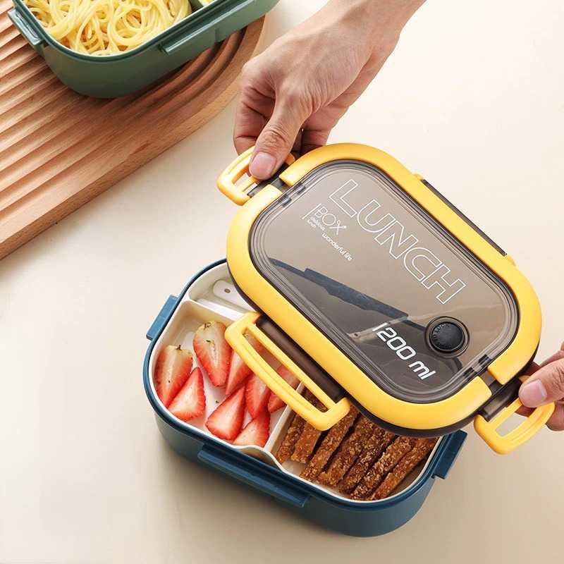 Kotak Makan Anti Tumpah Lunch Box Double Layer 3 Grid 1.2L 3