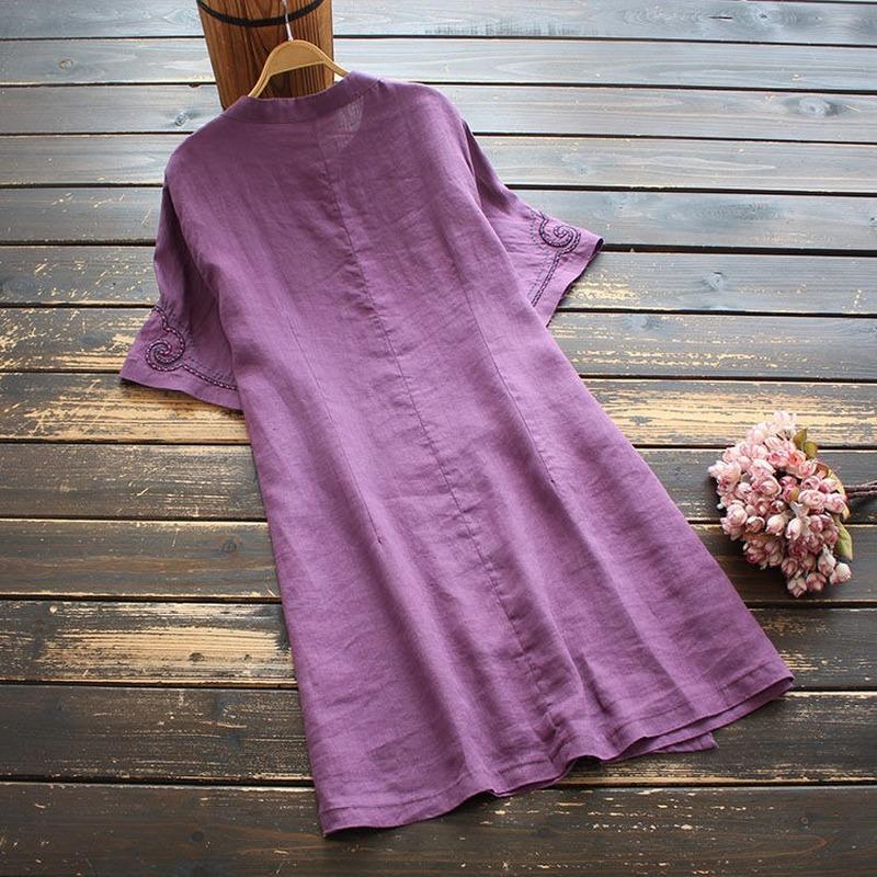 ZAVA-Váy Cotton Và Vải Lanh Thêu Cho Nữ, Phong Cách Dân Tộc Mới, Khóa Đĩa, Tay Áo Ba Phần Tư, Sườn Xám Trung Quốc, Mùa Hè Dress Women 1