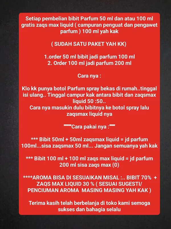 Bibit Parfum Refill Asli Minyak Wangi 50-100 ml + Bonus Zaqs Max Absolute Perfume 100 ml Premium 2