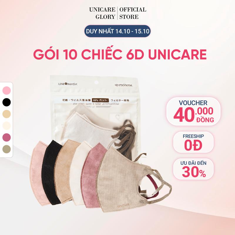 Unicare Khẩu Trang 6D Lẻ Gói 10 Chiếc Quai Đeo Mềm Mại Accessories Che Mặt Nhung Nam Nữ