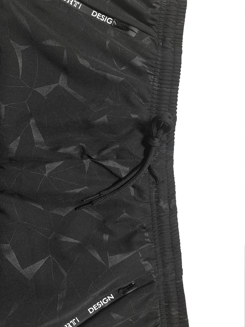 Product Introduction of Men's Regular Fit Graphic Print Drawstring Waist Sports Shorts, Casual Pocket Design Shorts for Summer, Breathable Men's Bottoms for Gym Workout Running 10