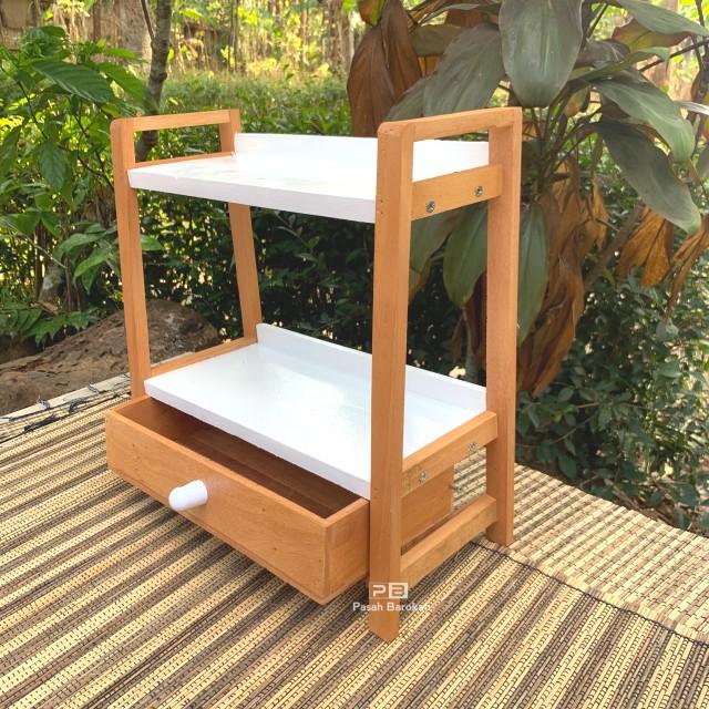 Product Introduction of Rak Bumbu Dapur 2 Tingkat variasi Laci WARNA WARNI SERBAGUNA DAN MINIMALIS Dapat disesuaikan Tegak Logam 2 Lapis Kayu 7