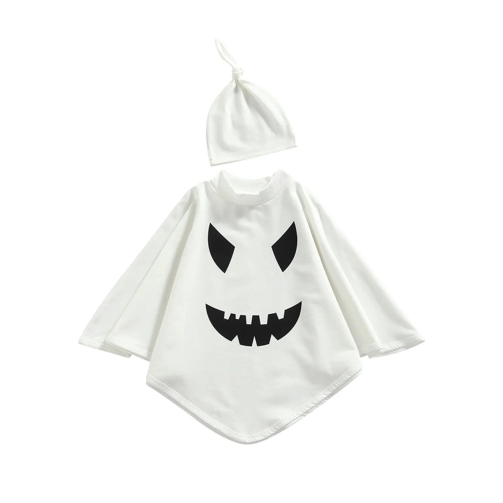 Bộ Đồ Trẻ Em, Áo Choàng Cổ Tròn In Họa Tiết Hoạt Hình Halloween + Mũ Màu Trơn Cho Bé Trai Và Bé Gái, 1-6 Tuổi