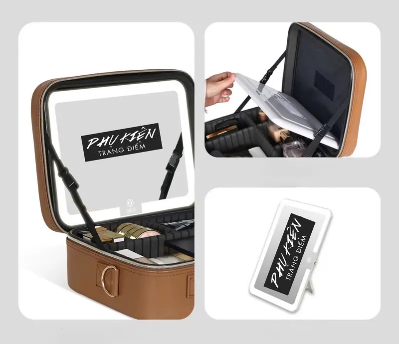 Cốp - Túi Da Đựng Đồ Trang Điểm Cá Nhân Kèm Gương Đèn LED - Cốp Đựng Mỹ Phẩm Cầm Tay Có Gương - GZM12 3