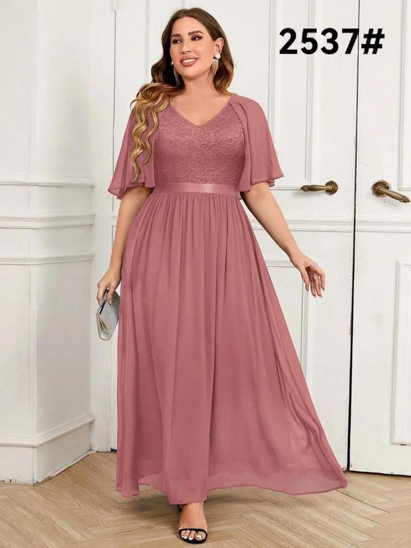 plus contrast lace butterfly sleeve elegant dress - TikTok Shop Philippines