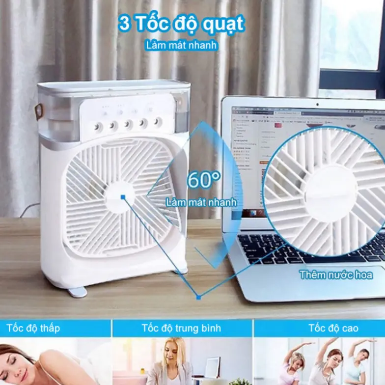 【 Đại khuyến mãi】Quạt phun sương mini, quạt điều hòa hơi nước có khay chứa đá nhỏ gọn để bàn làm mát 8