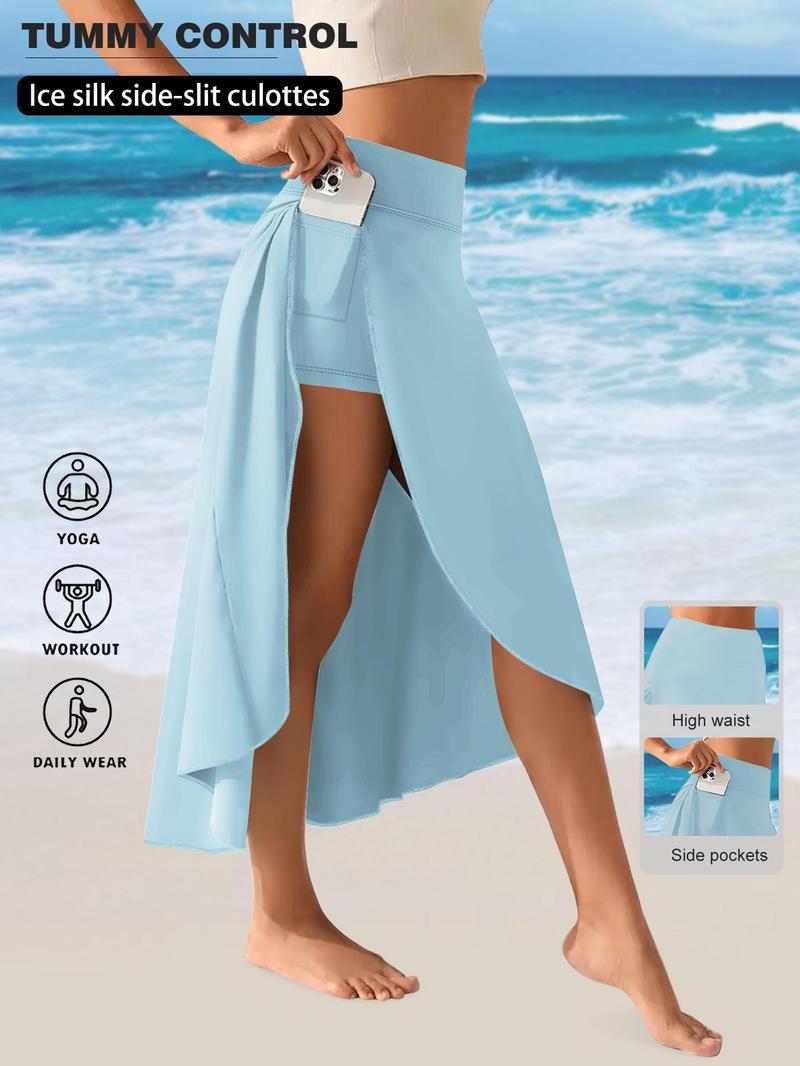 Product Introduction of Women's Plain Pocket Split Hem Skirt, Casual Fashion Breathable Midi Skirt for Daily Wear, Ladies Bottoms for All Seasons 4