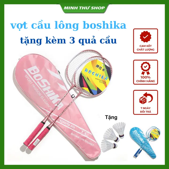 Bộ 2 cây vợt cầu lông BOSHIKA 658 kèm túi, TẶNG KÈM 3 QUẢ CẦU NHỰA , bảo hành 12 tháng