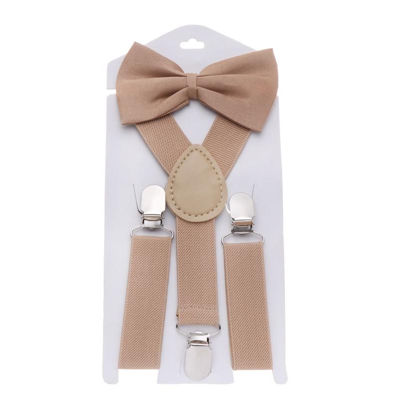 Product Introduction of 2 Sets Charming New Fashion Children Wedding Dress Solid Color Hair Bow Set Clip-on Adjustable Kids Suspenders Cow Tie Belts Elastic Braces Printed Bow Tie 19